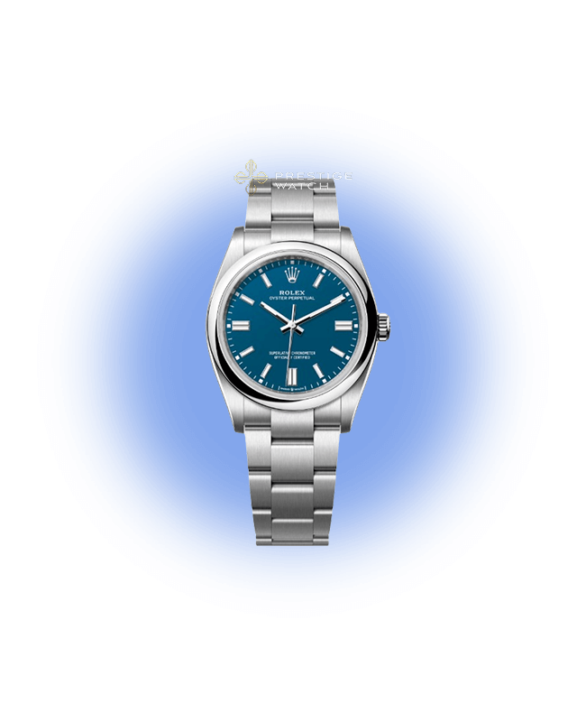 124200 Oyster Perpetual 34 watch with med blue dial and oystersteel bracelet