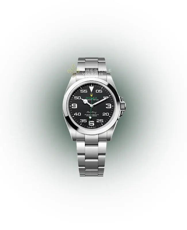 126900 Airking watch with black dial, oystersteel case, 40mm diameter, and folding oyster clasp.